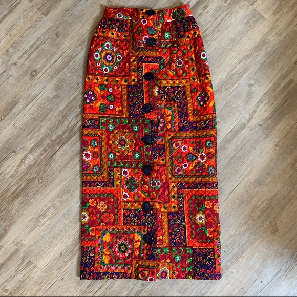 Vintage Skirt Hippy Mod 70s Homemade Skirt Quilted Maxi Medallion - Picture 5 of 15